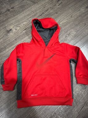Nike Red & Gray Kids' Dri-FIT Pullover Hoodie